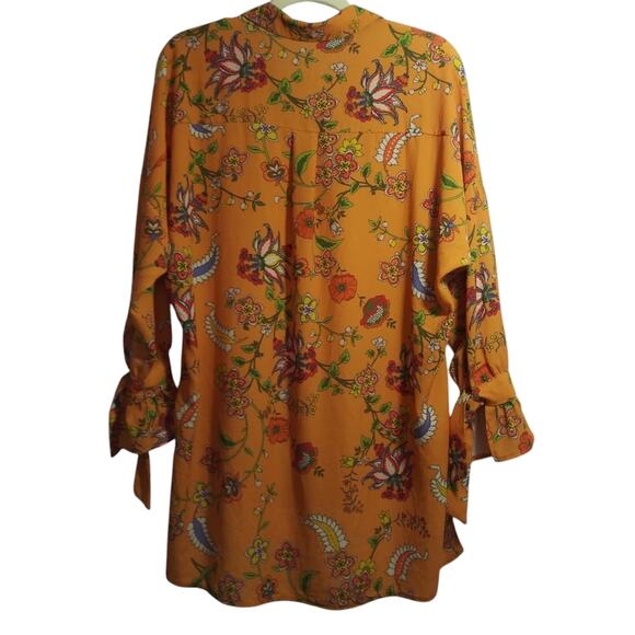 Sateen Life Orange Paisley Print Tie Cuff Button Up High Low Retro Size Small - Picture 2 of 8